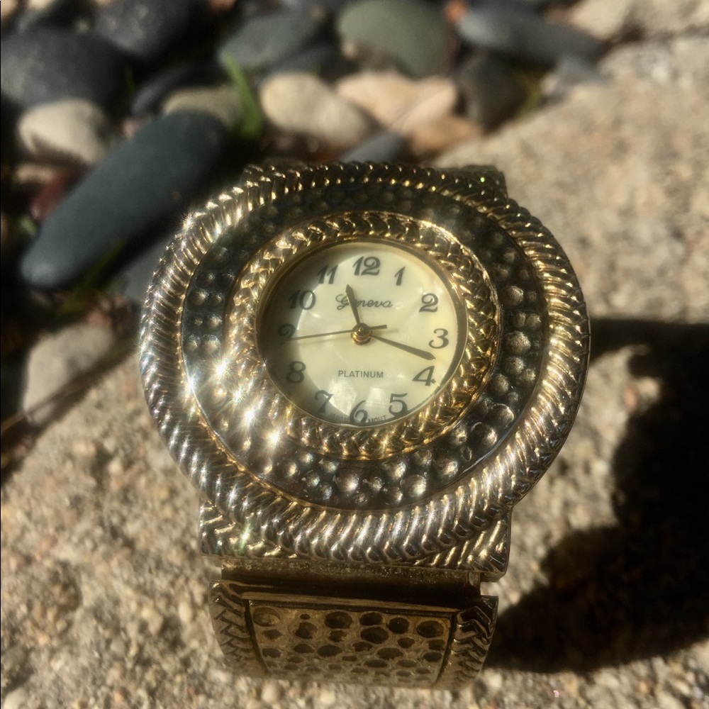Silver & Gold Geneva Platinum bracelet watch.